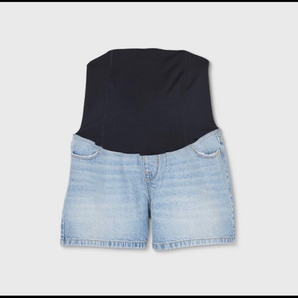 ISABEL MATERNITY CROSSOVER PANEL BERMUDA SHORTS 4” NEW LIGHT DENIM - Picture 1 of 6